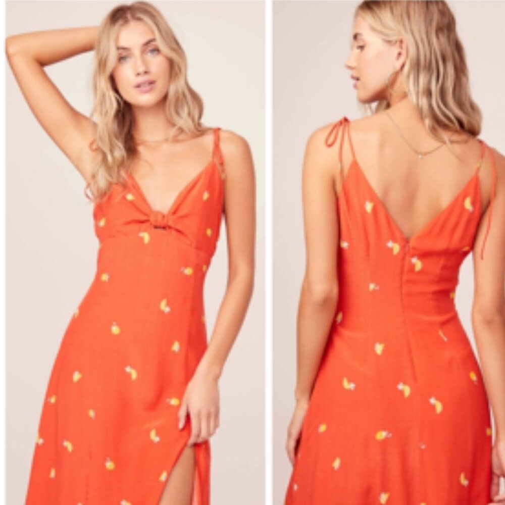 ASTR THE LABEL BRIGITTE MIDI DRESS ATOMIC ORANGE SZ. M